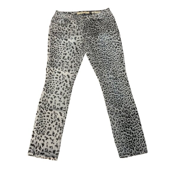 VANILLA STAR WOMENS SKINNY JEANS ANIMAL PRINT GRAY SIZE 4 STRETCH CHEETAH LEOPAR - Picture 1 of 8